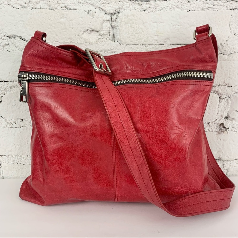 HOBO Lorna Red Leather Crossbody Purse Front Zip Adjustable